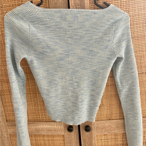 Light Blue Ribbed Cropped Cardigan - Picture 6 of 6